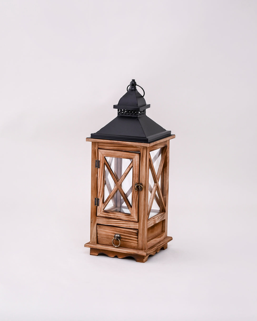 Rustic Charm Candle Lantern With Drawer