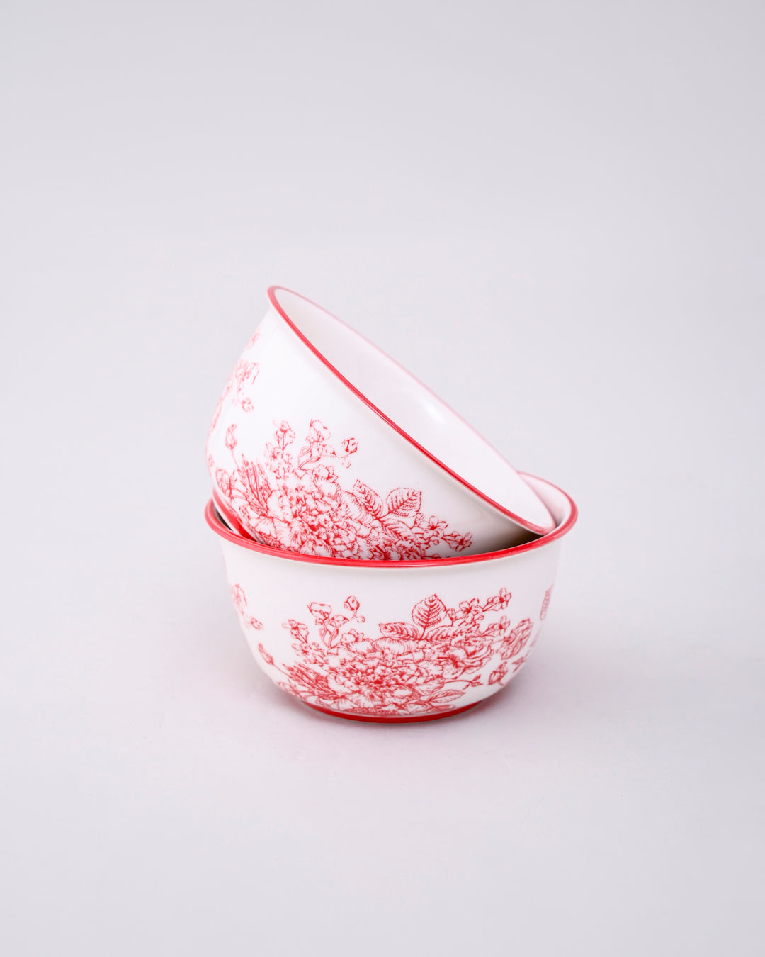 Red Floral Ceramic Katori - Set Of 2