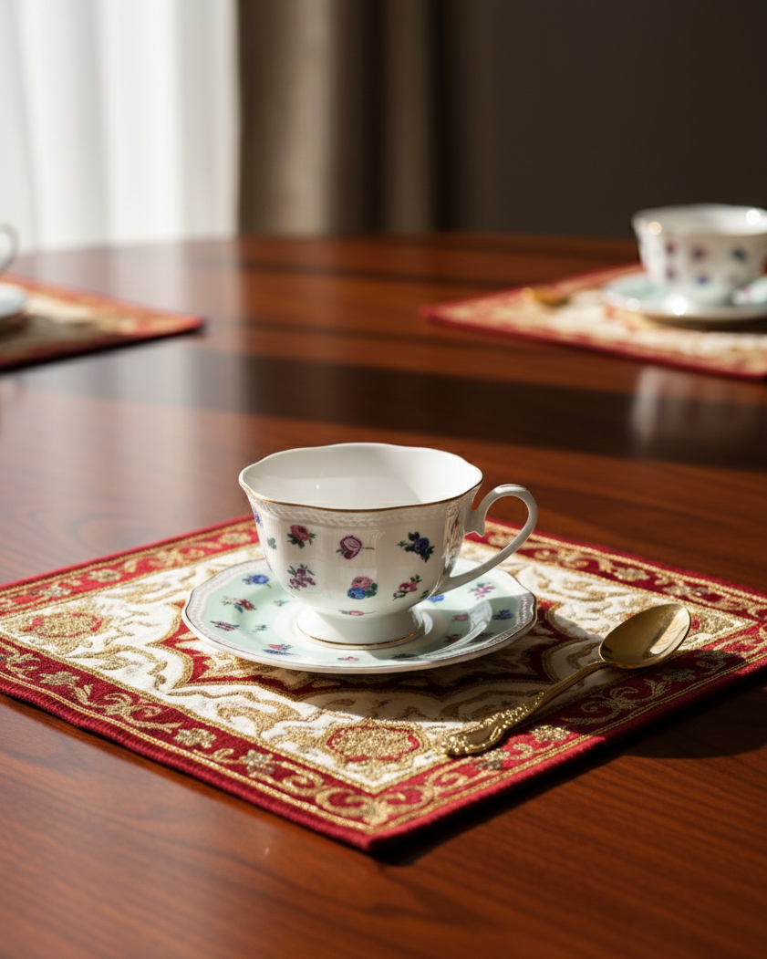 Vintage Rose Charm Tea Cup With Saucer - Set Of 6