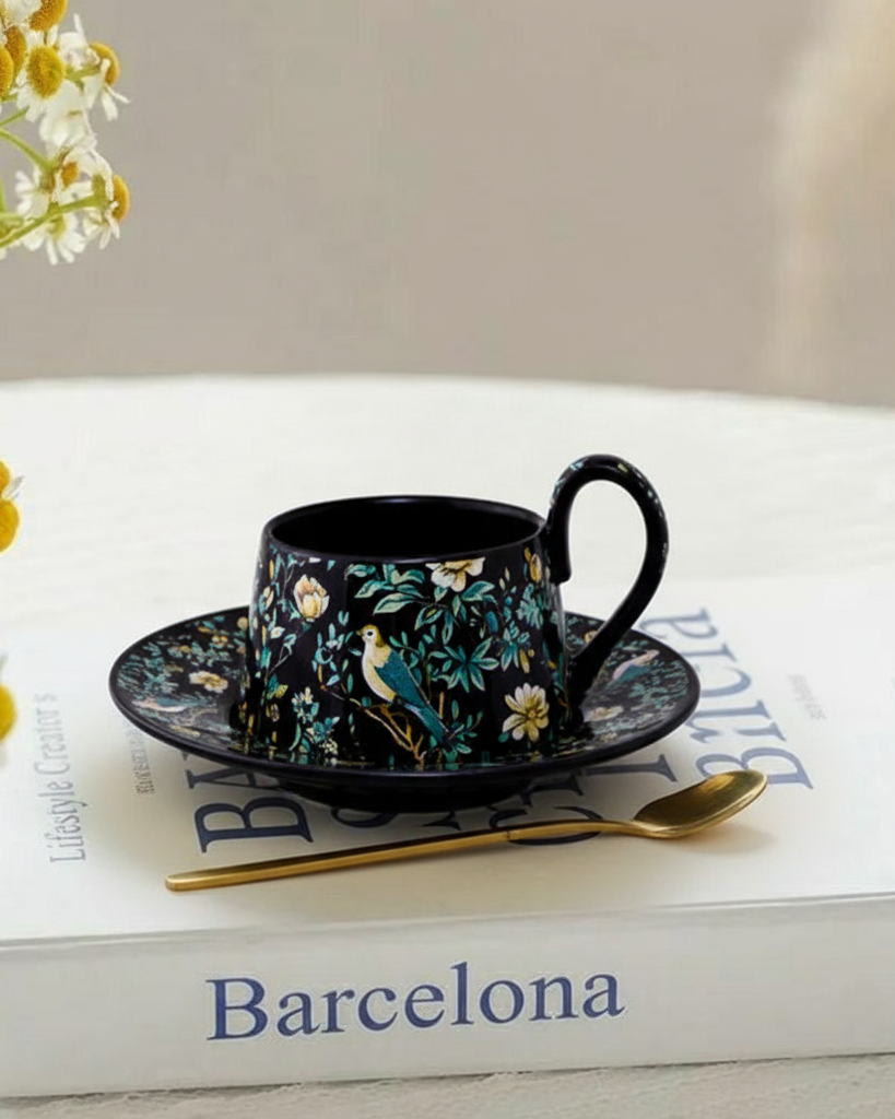 Floral Serenade Ceramic Tea Cup With Saucer