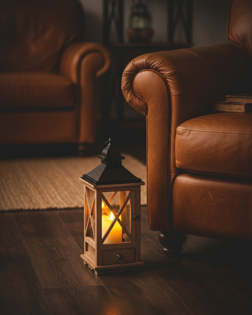 Rustic Charm Candle Lantern With Drawer