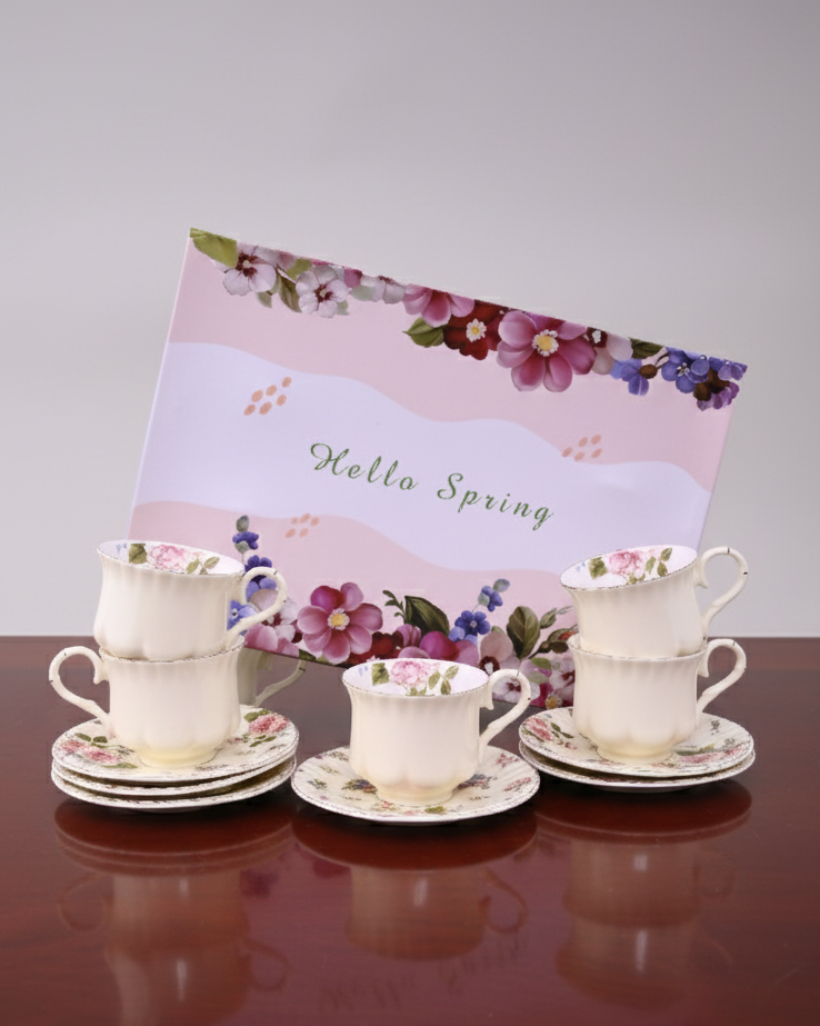 Pastel Blossom Tea Cup With Saucer - Set Of 6