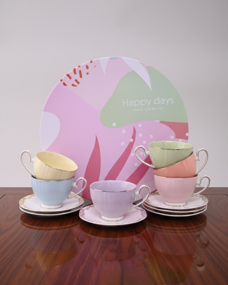 “I Miss You” Collection Tea Cup With Saucer - Set Of 6