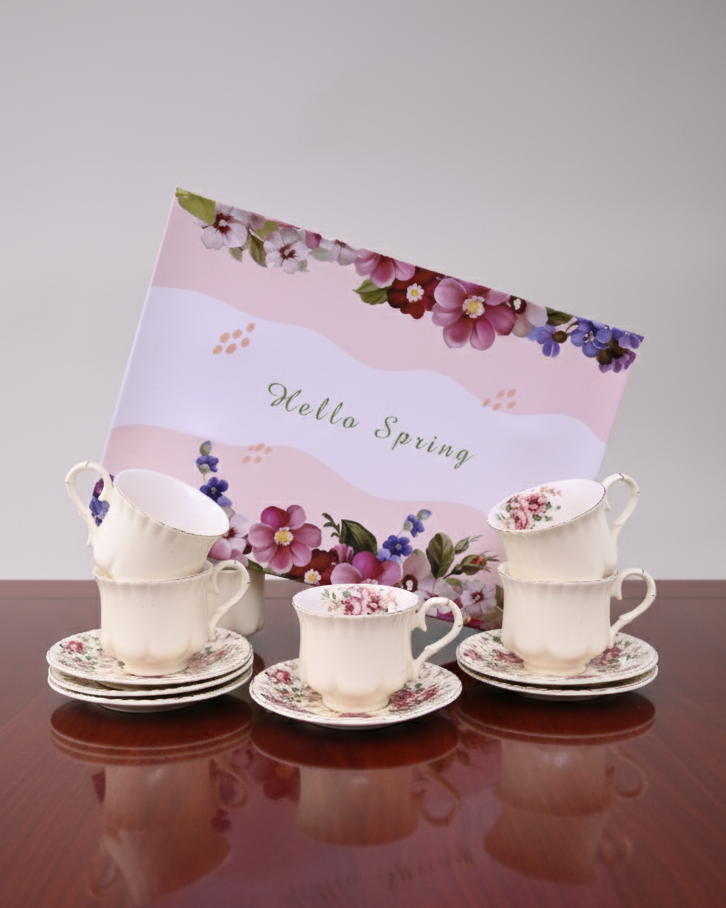 Royal Rose Garden Tea Cup With Saucer - Set Of 6