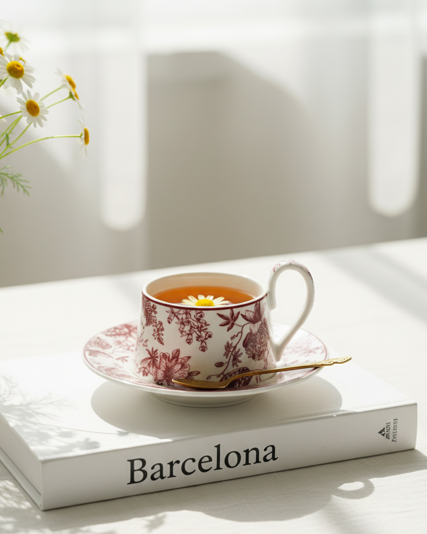 Crimson Flora Tea Cup With Saucer