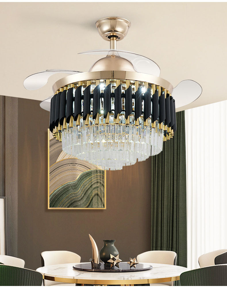 Diamante Retractable Ceiling Fan + Chandelier Light (with Remote Control) - The Decor Kart