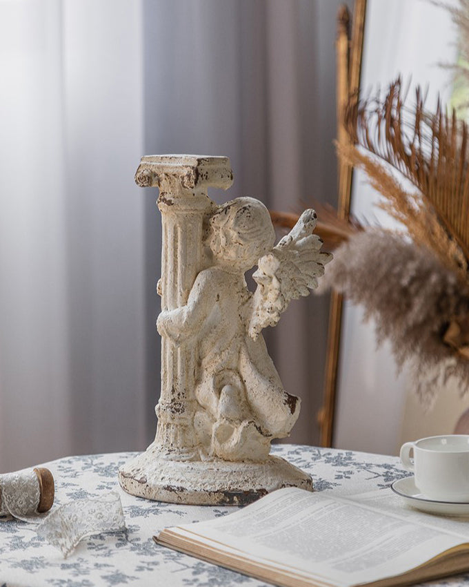 Distressed Finish Decorative Cherub Figurine