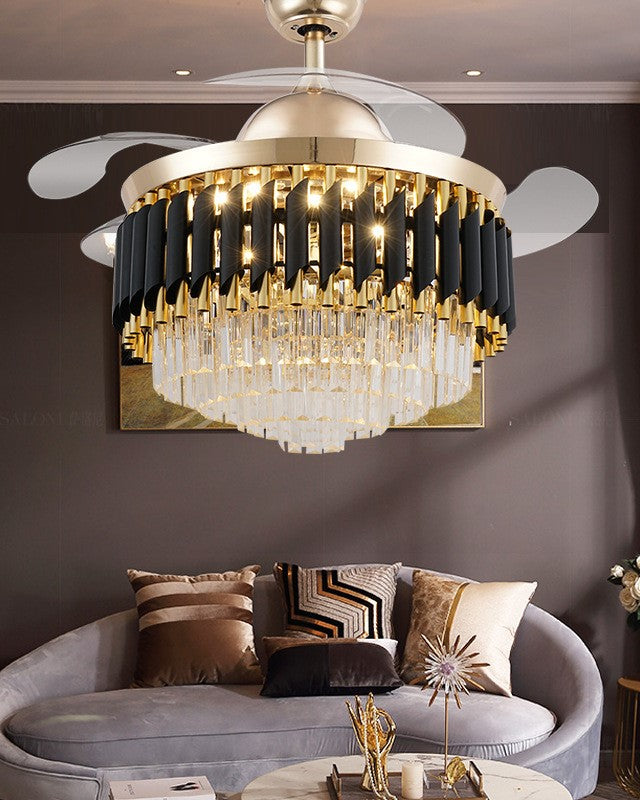 Diamante Retractable Ceiling Fan + Chandelier Light (with Remote Control) - The Decor Kart