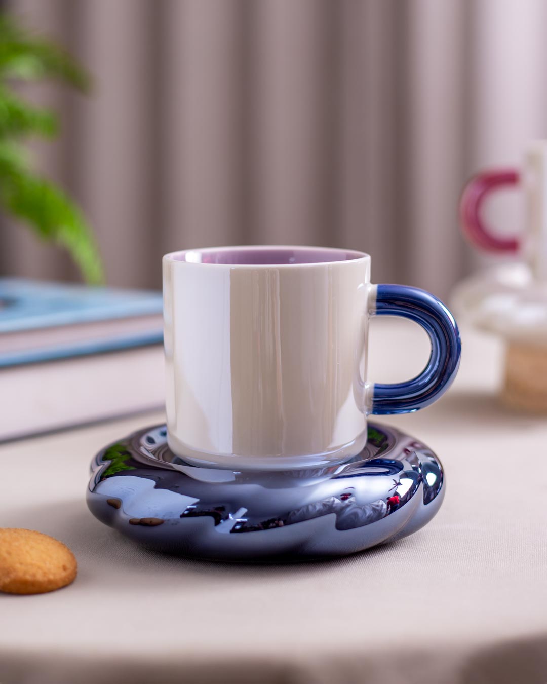 Pearl Glazed Coffee Mug with Saucer - Blue