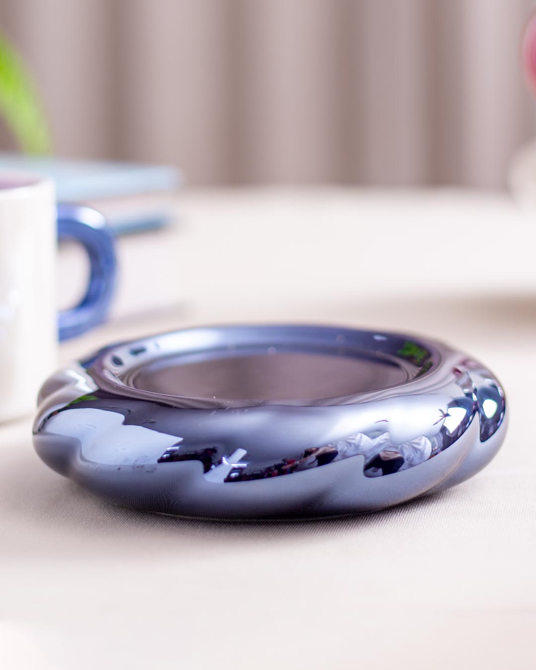 Pearl Glazed Coffee Mug with Saucer - Blue