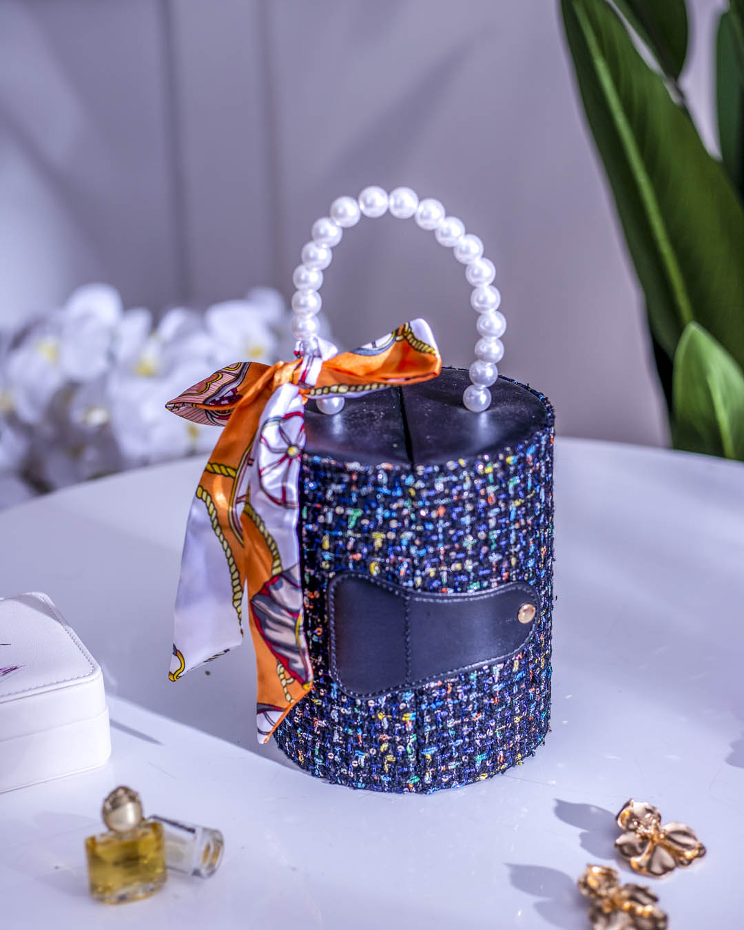 Round Jewellery Organizer Box Black