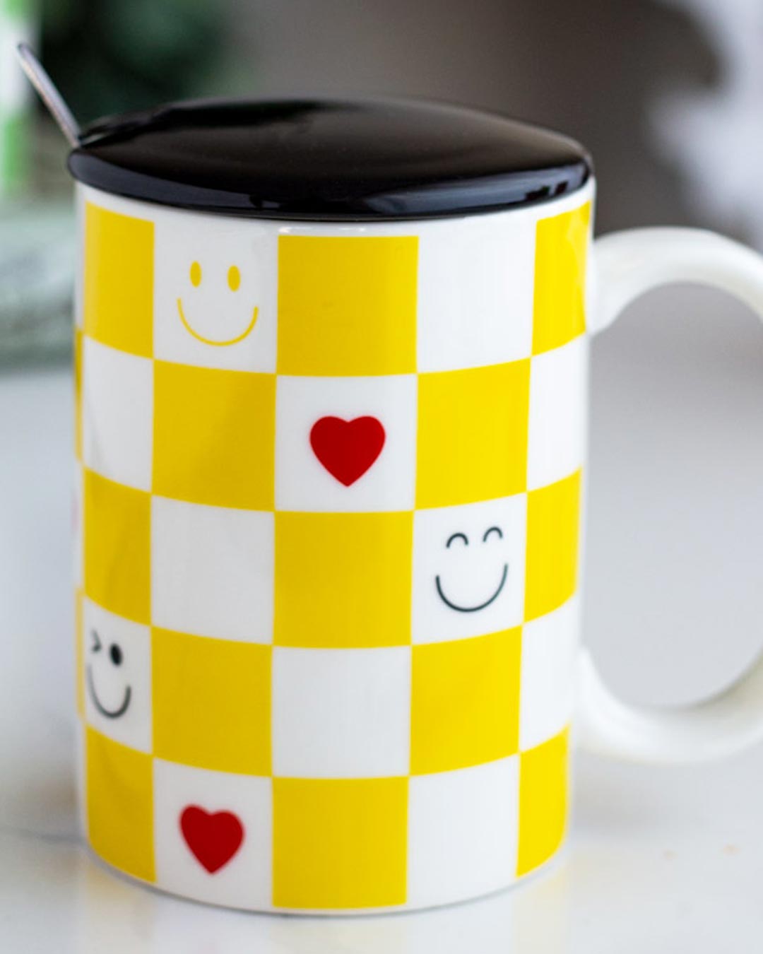 'Checkered' Coffee Mug - Yellow