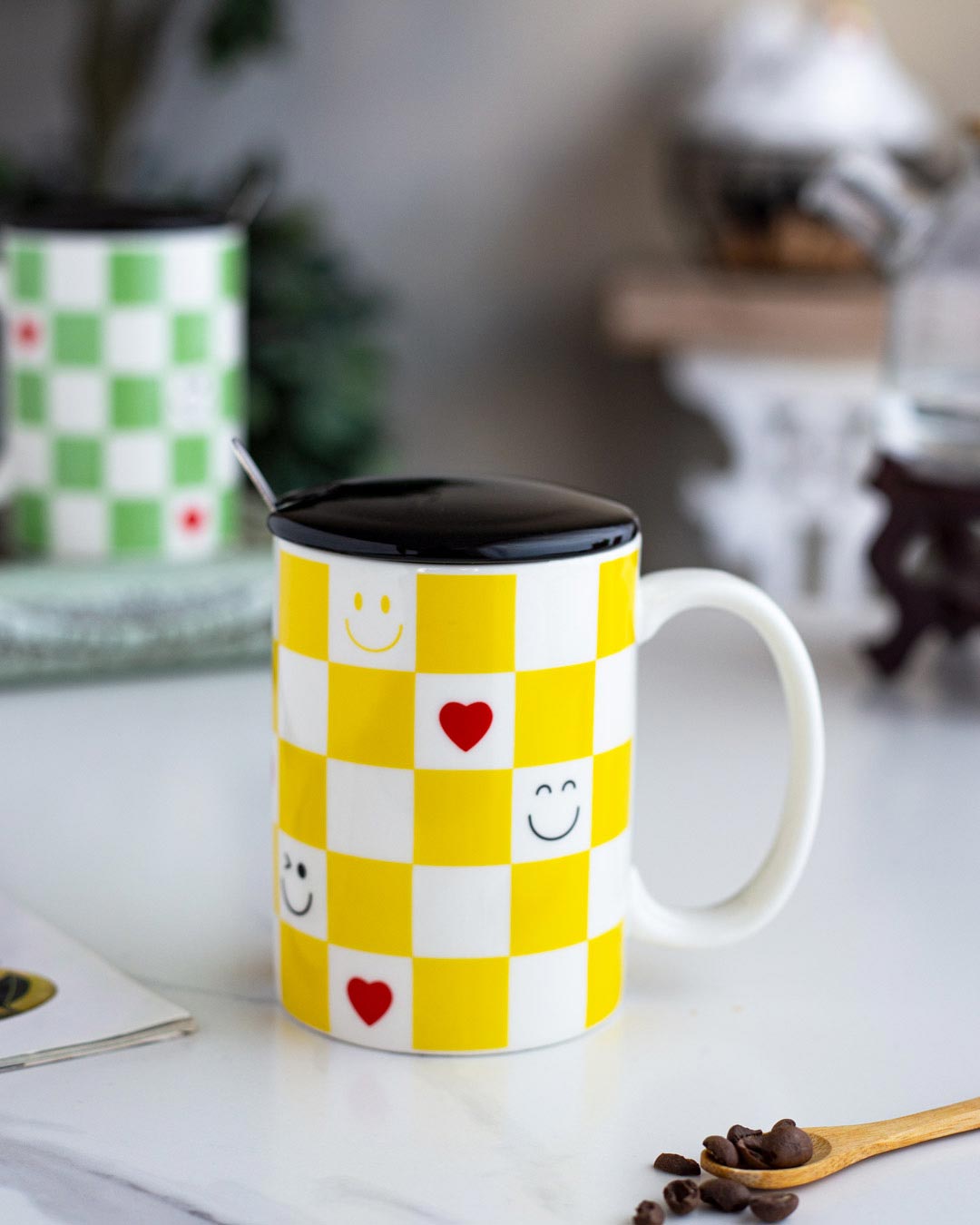 'Checkered' Coffee Mug - Yellow