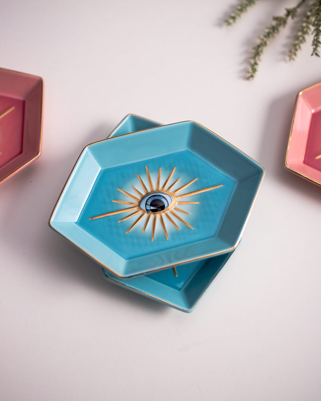 Evil Eye Hexagonal Ring Dish - Blue