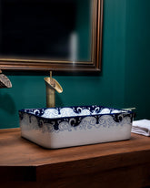 Peony Blue & White Porcelain Counter Top Basin - The Decor Kart