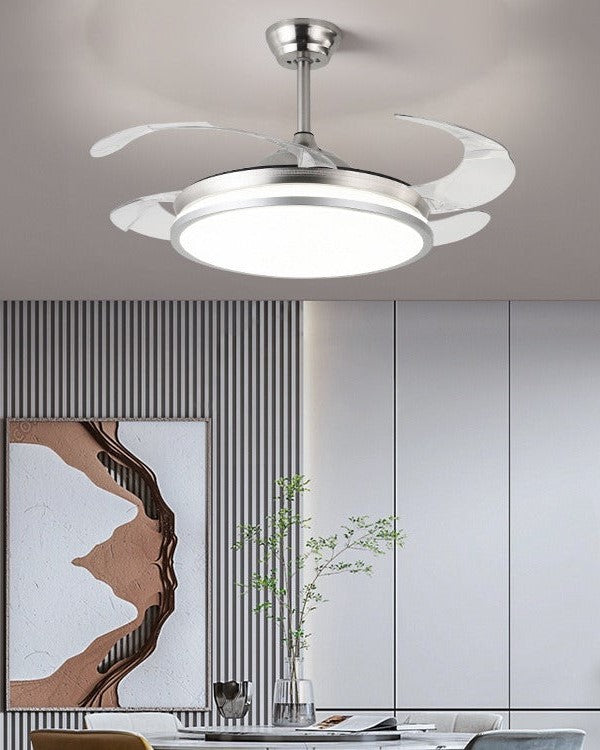 Brushed Silver Retractable Ceiling Fan + Chandelier Light (with Remote Control)