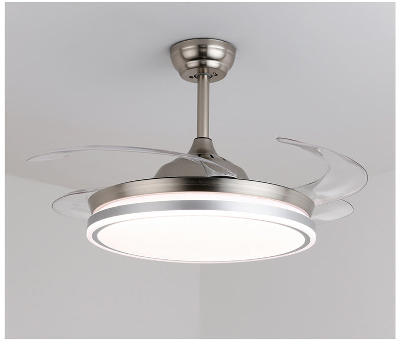 Brushed Silver Retractable Ceiling Fan + Chandelier Light (with Remote Control)