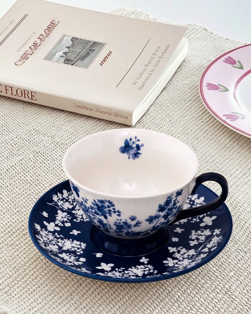 Blue Sakura Elegance Tea Cup With Saucer