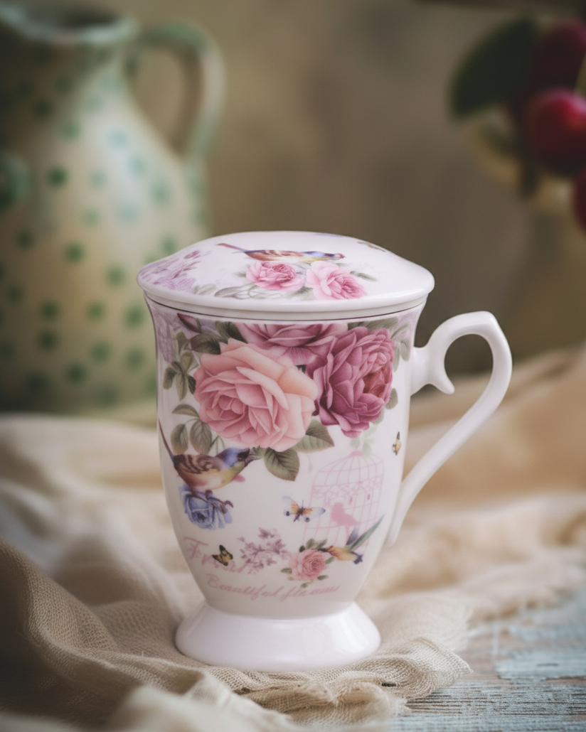 Rose Garden Songbird Infuser Mug