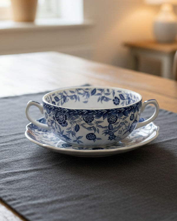 Blue Willow Double Handle Soup Cup