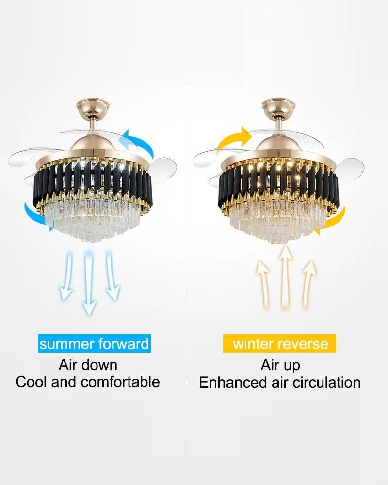 Diamante Retractable Ceiling Fan + Chandelier Light (with Remote Control) - The Decor Kart