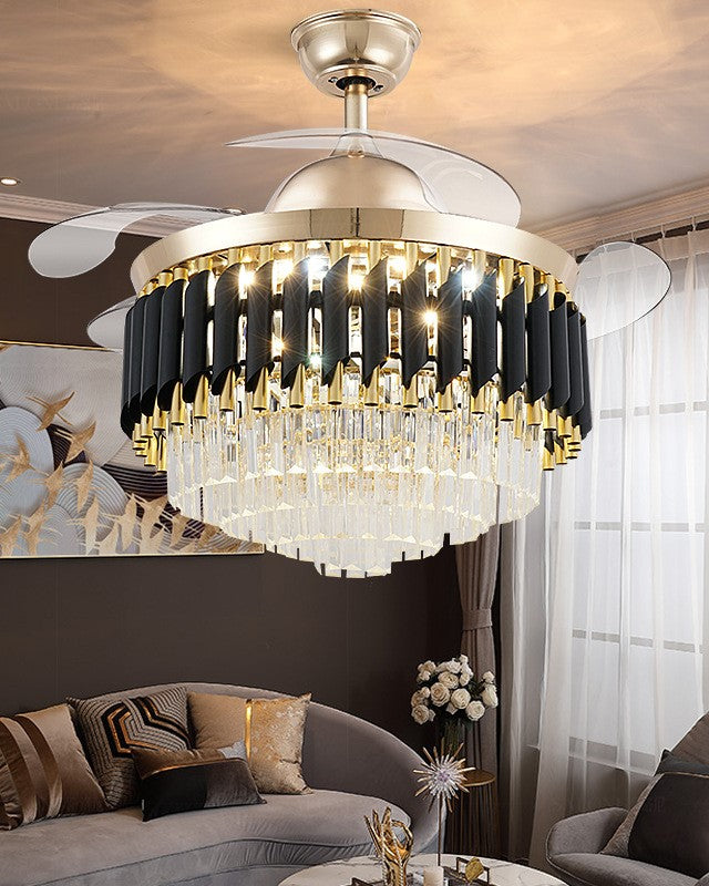 Diamante Retractable Ceiling Fan + Chandelier Light (with Remote Control) - The Decor Kart