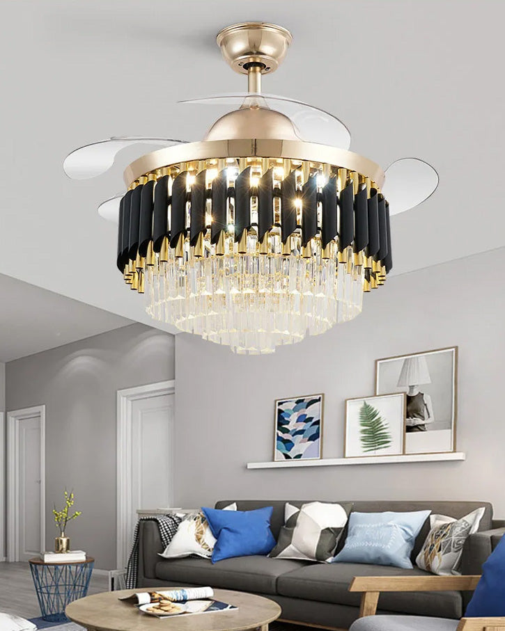 Diamante Retractable Ceiling Fan + Chandelier Light (with Remote Control) - The Decor Kart
