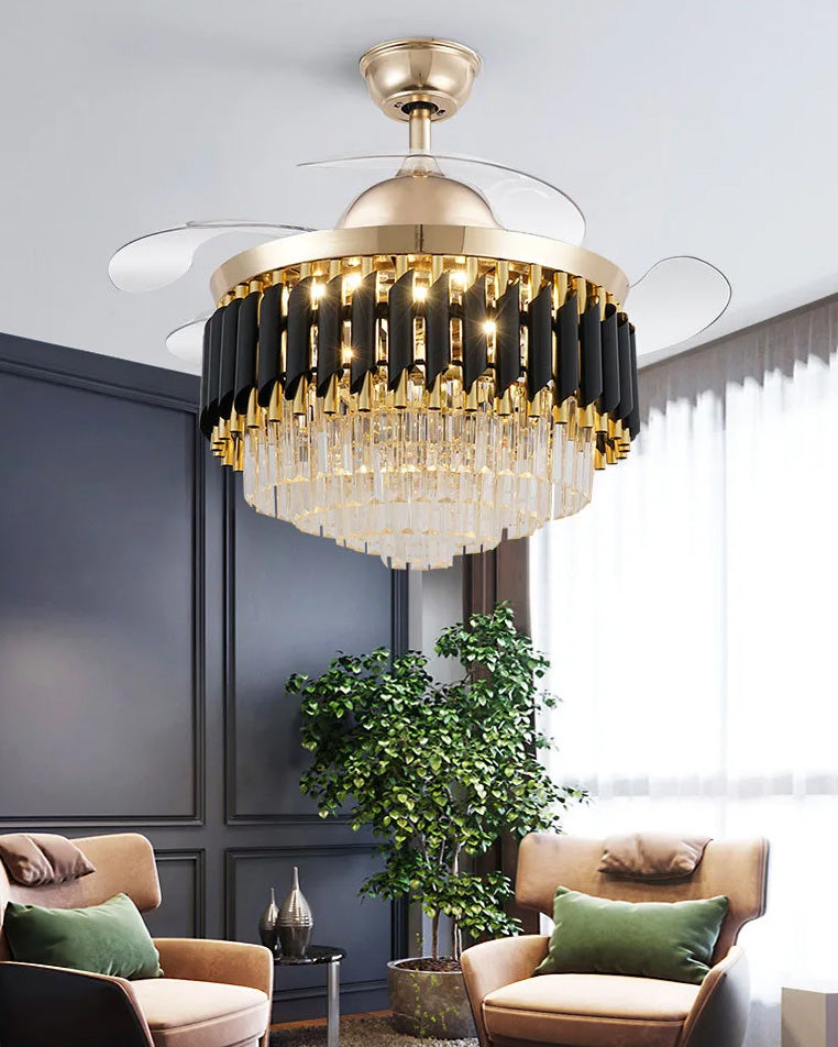 Diamante Retractable Ceiling Fan + Chandelier Light (with Remote Control) - The Decor Kart