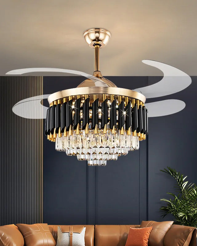 Diamante Retractable Ceiling Fan + Chandelier Light (with Remote Control) - The Decor Kart