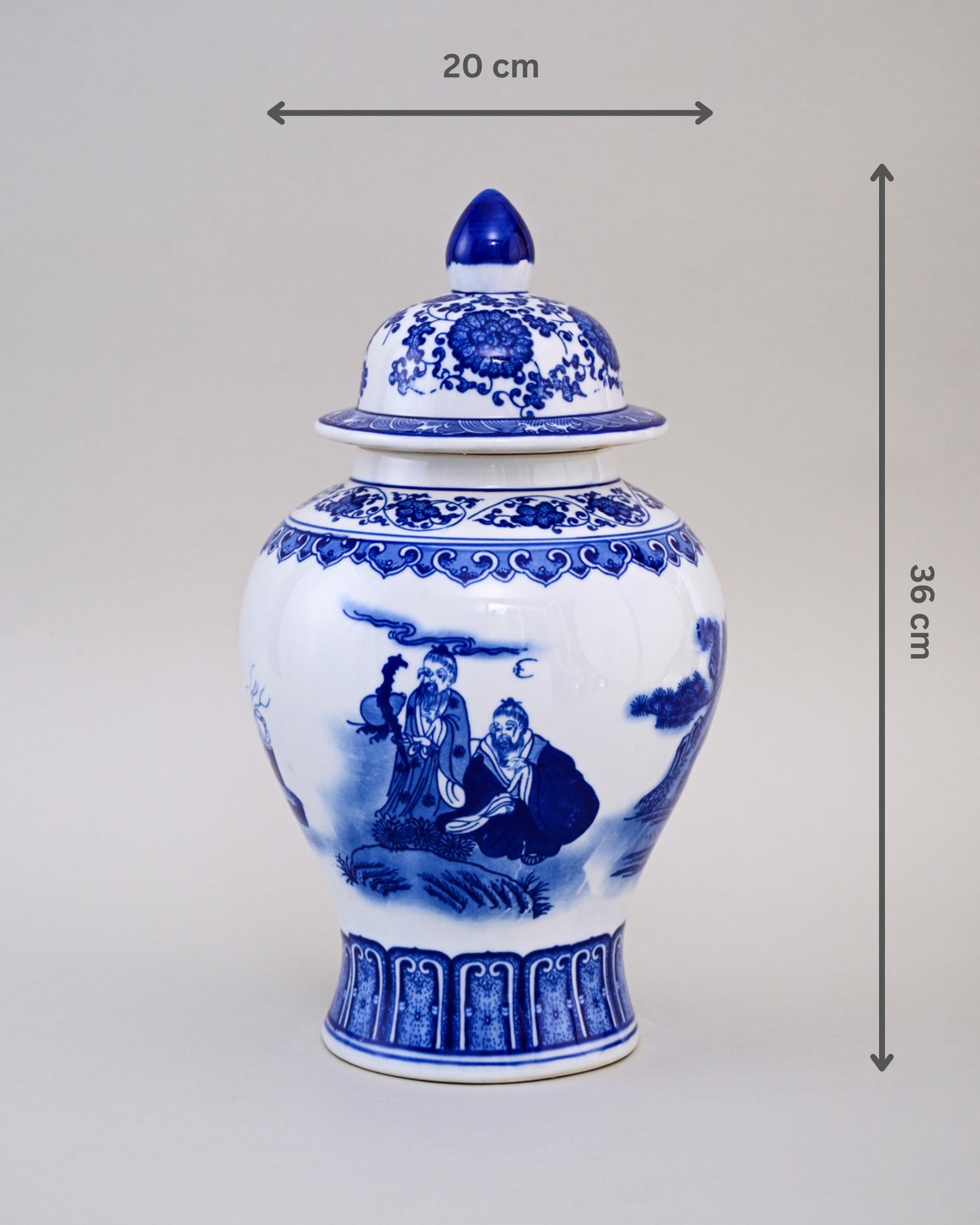 Blue and White Scholar Scene Temple Jar - 36cm