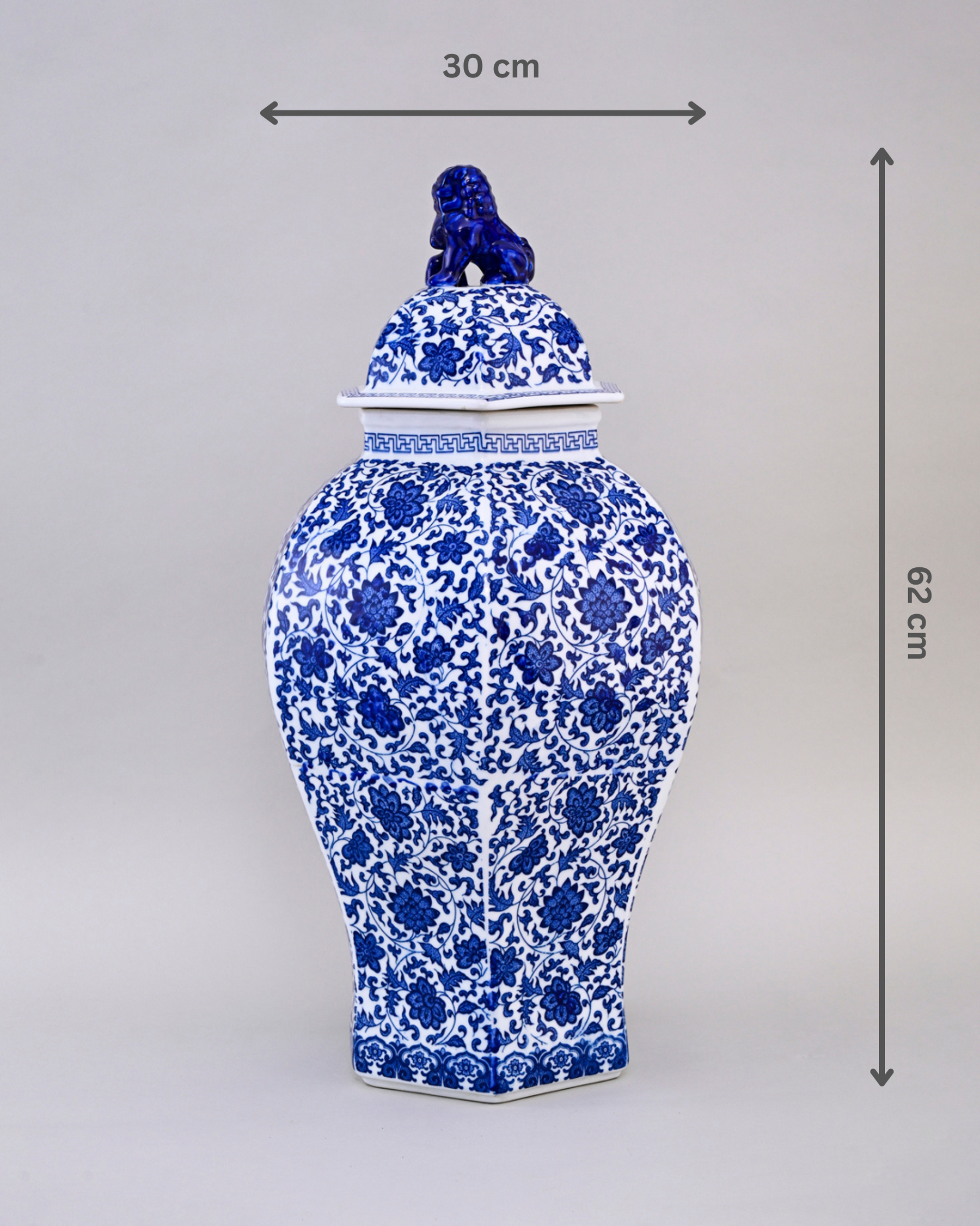 Floral Harmony Temple Jar With Lion Lid - 62cm