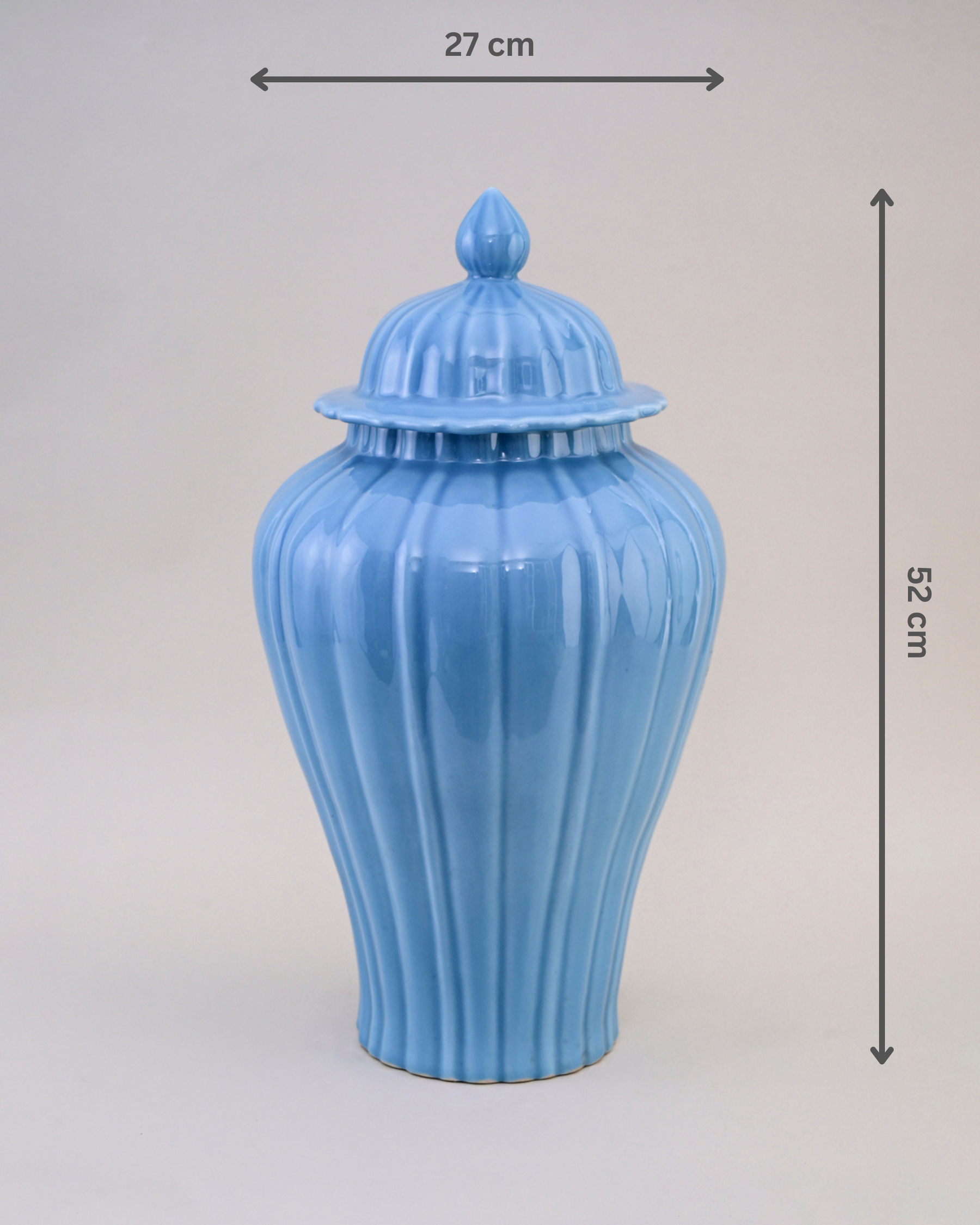 Celestial Blue Celadon Ribbed Temple Jar - 52 cm