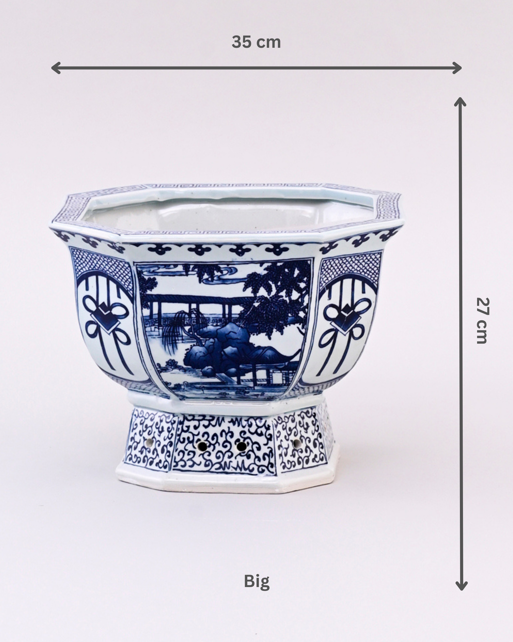 Oriental Blue & White Octagonal Planters - Set Of 2