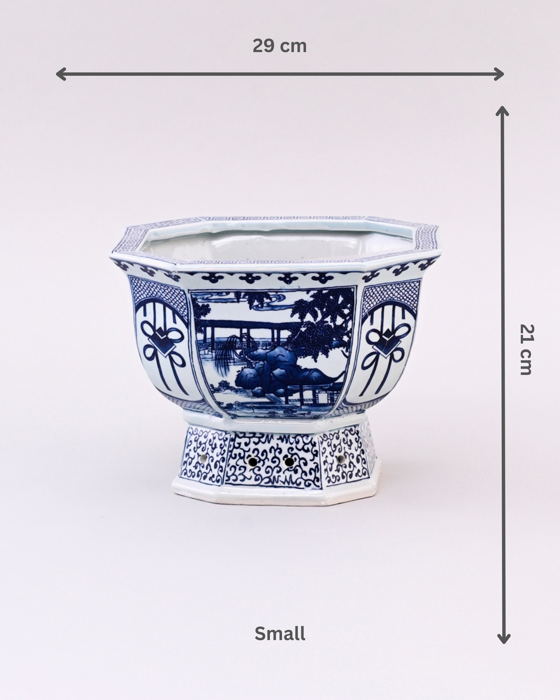 Oriental Blue & White Octagonal Planters - Set Of 2