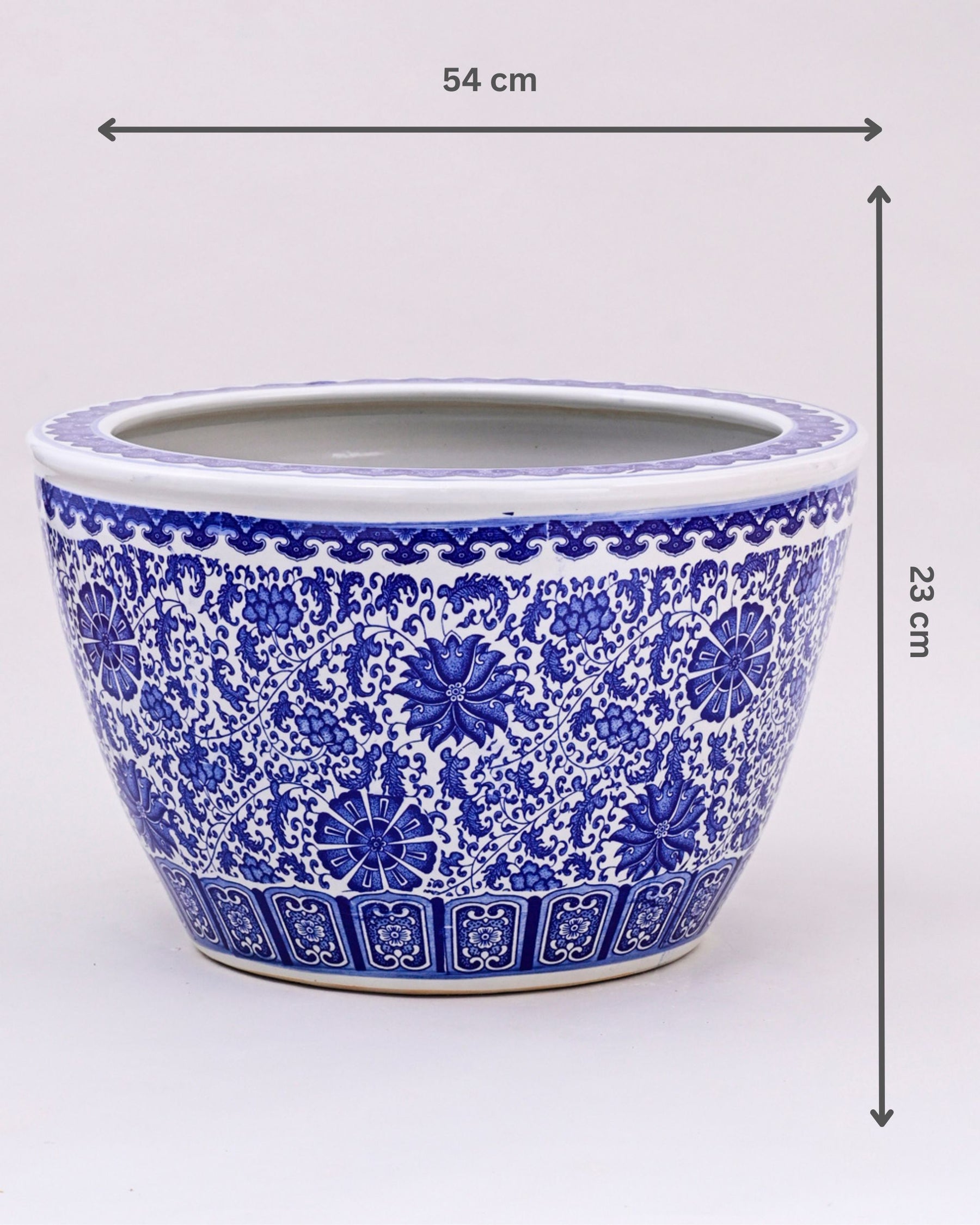 Ornate Blossom Motifs Blue & White Planter