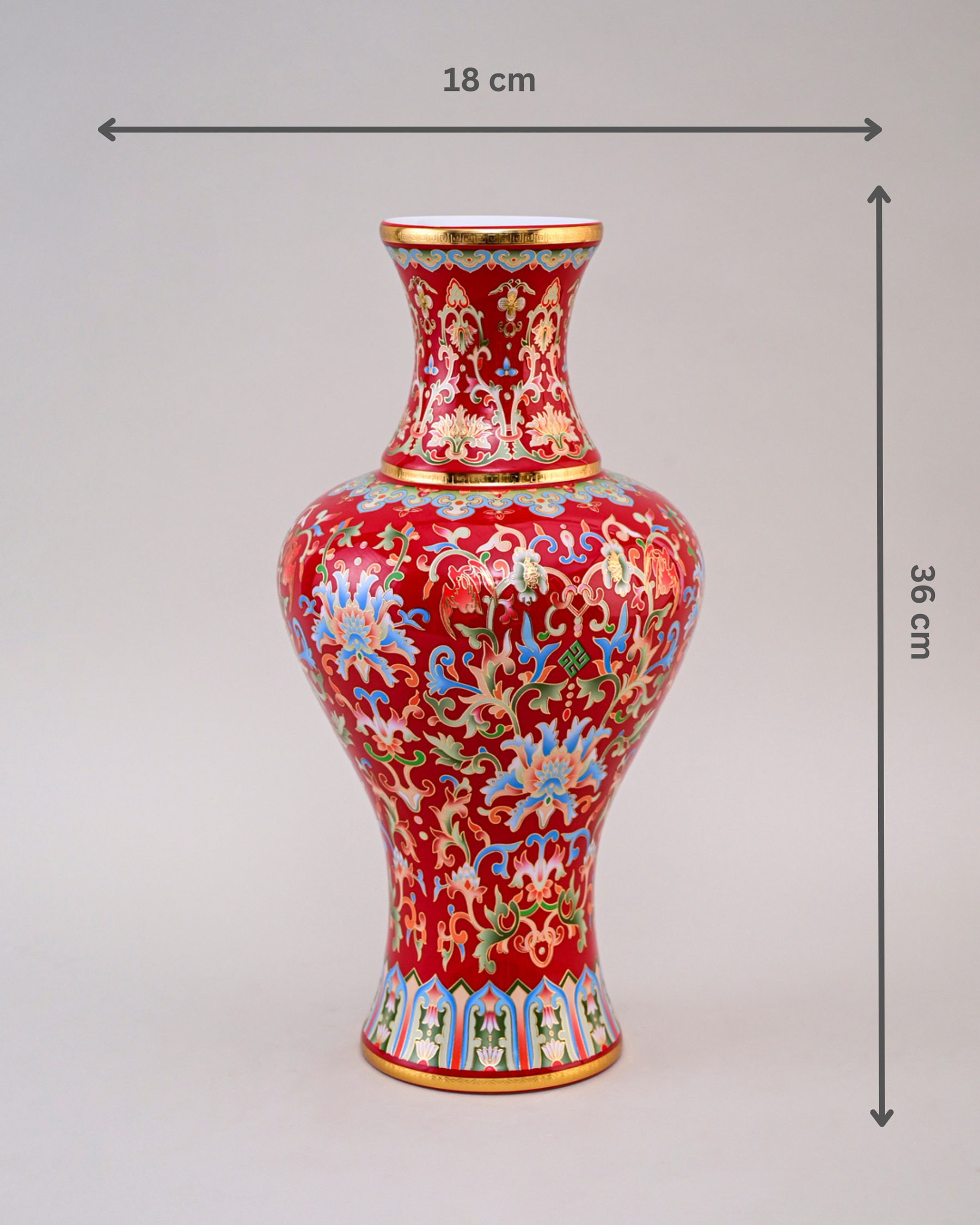 Majestic Enamel Cloisonne Flower Vase - Red