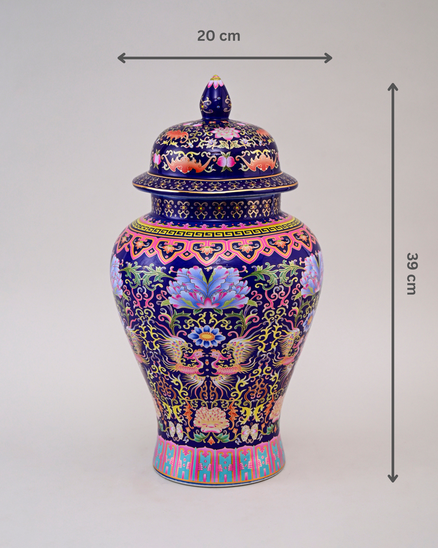 Cloisonné phoenix Temple Jar With Lid - Blue - 39cm