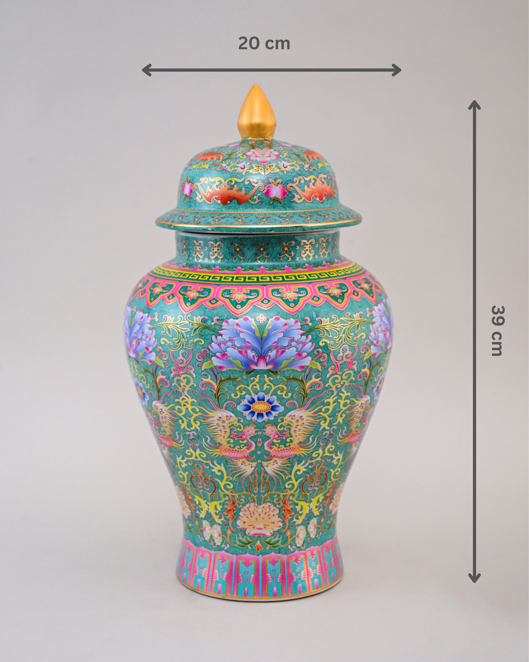 Cloisonné phoenix Temple Jar With Lid - Green - 39cm