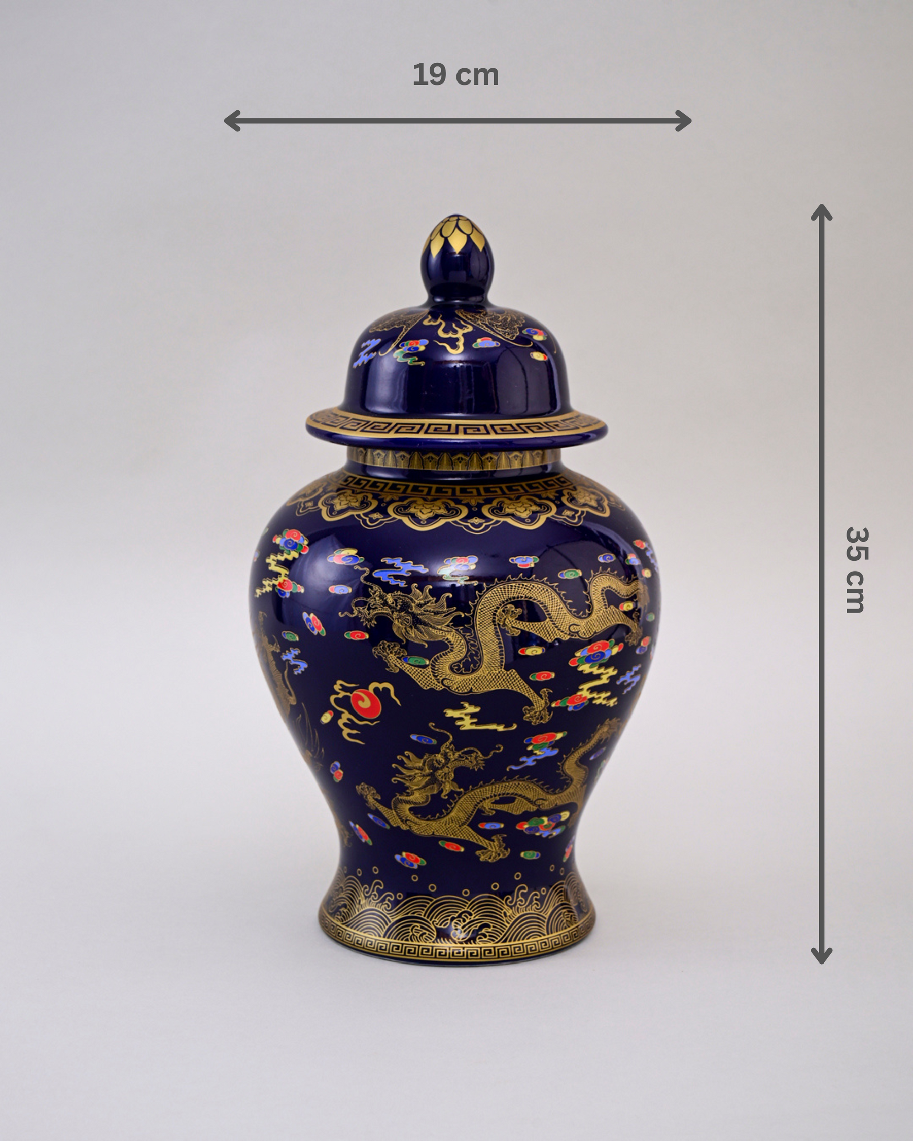 Golden Imperial Dragon Temple Jar - Midnight Blue - 35cm
