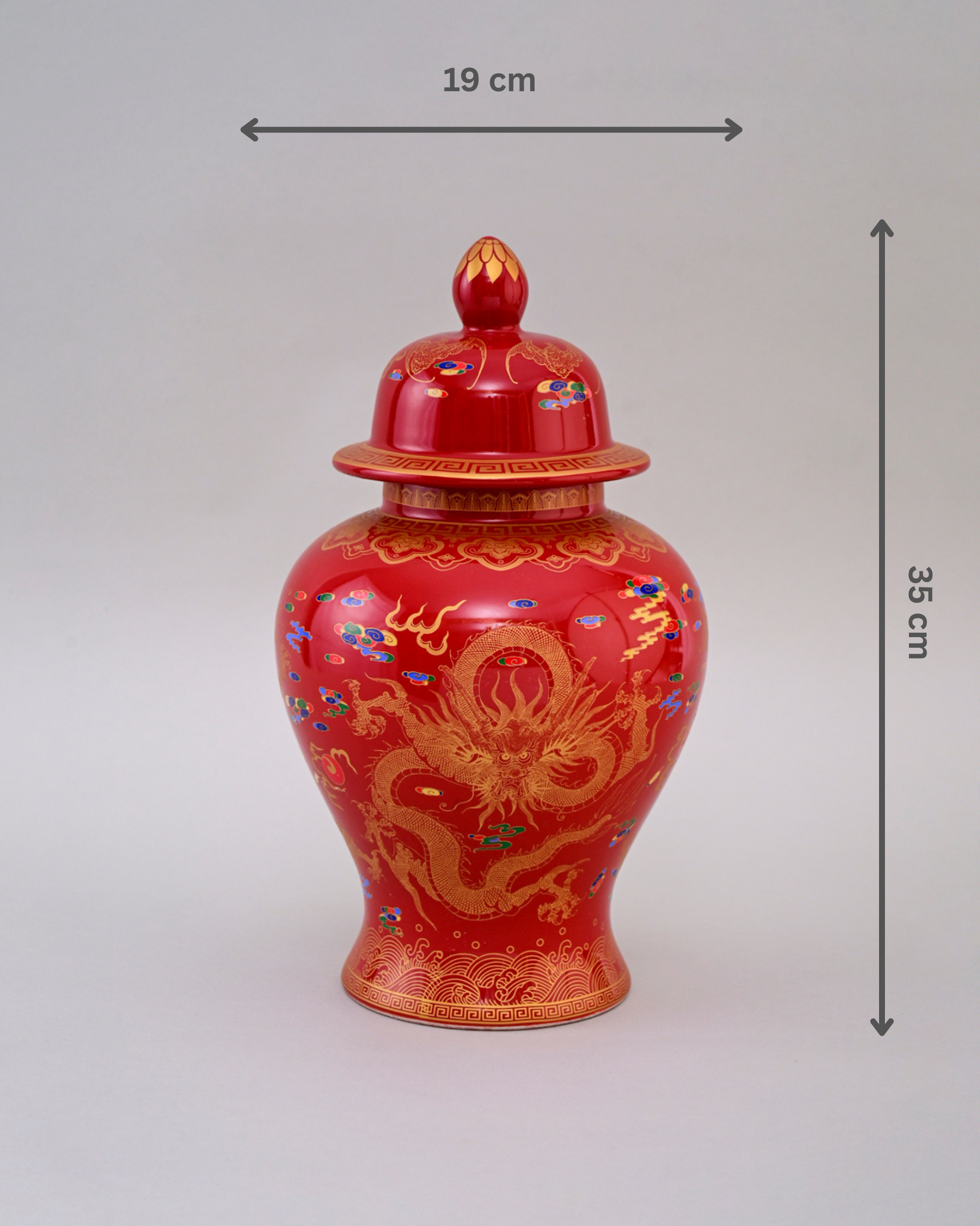 Golden Imperial Dragon Temple Jar - Red - 35