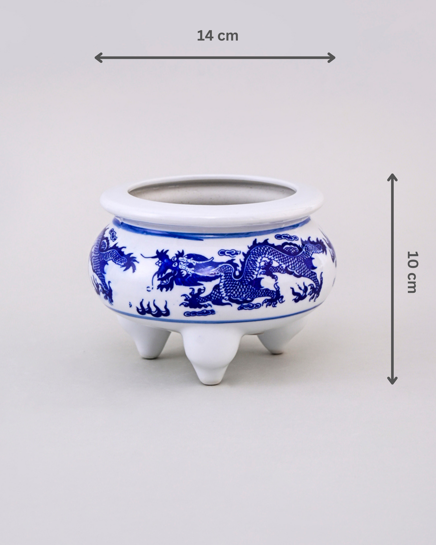 Blue & White Dragon Motif Tripod Planter - 7"
