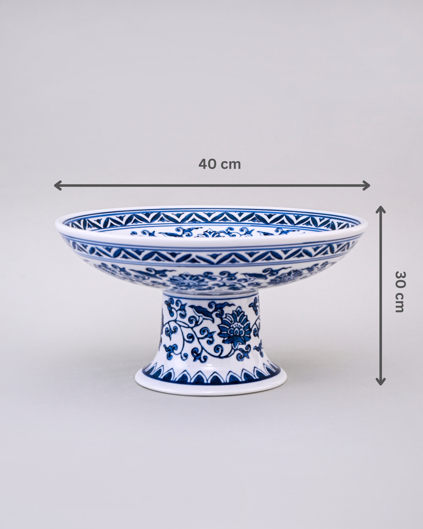 Blue and White Pedestal Decorative Bowl - Big