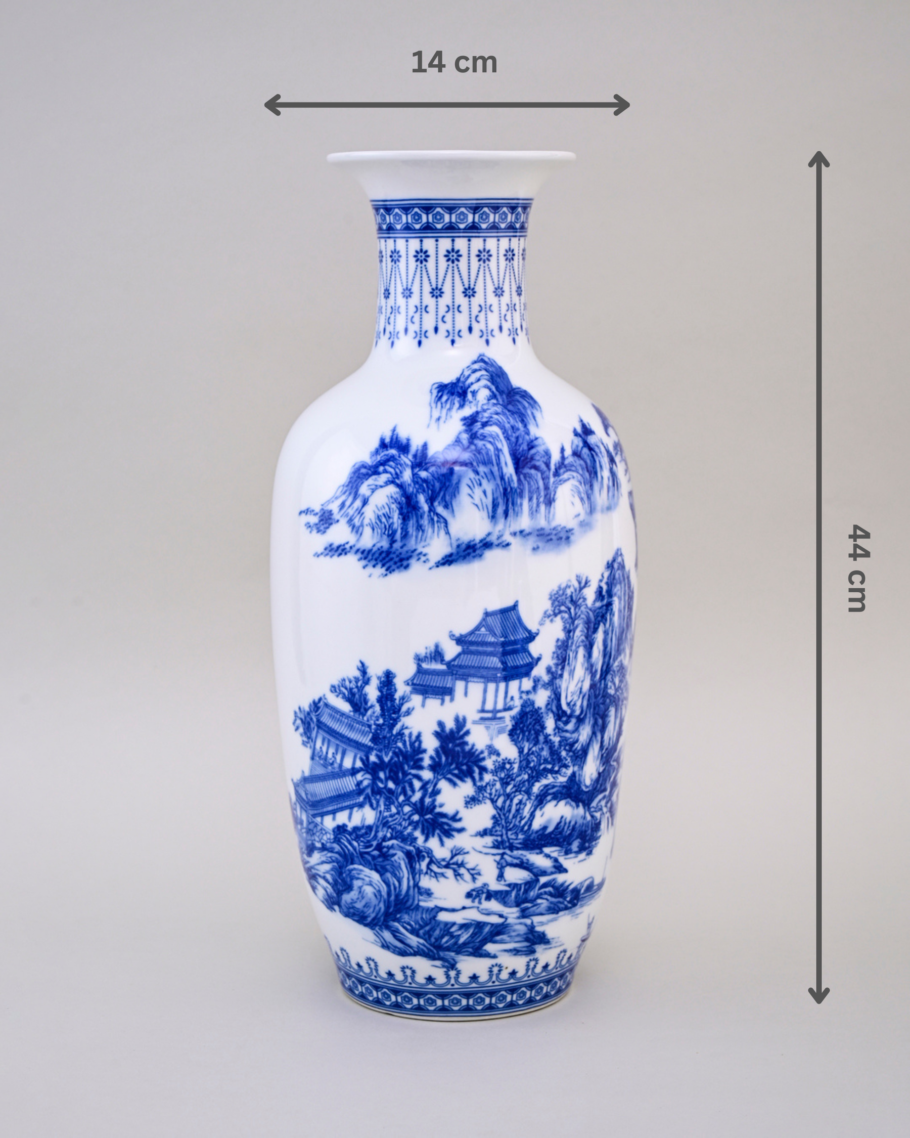 Oriental Blue & White Landscape Flower Vase