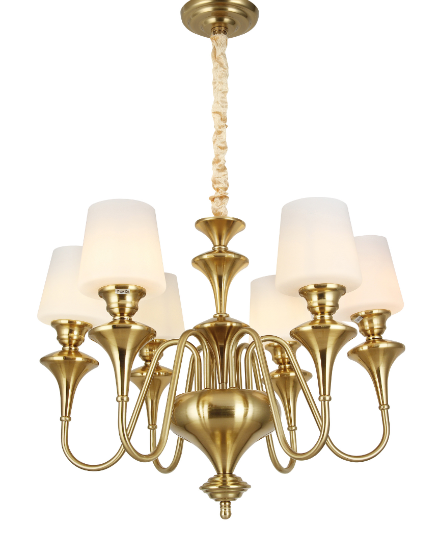 "Royal Bloom" Brass Chandelier - 6 Lights