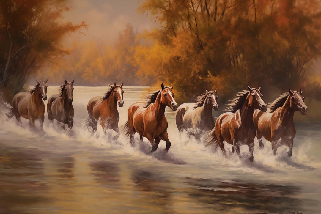 Arunodaya' Autumn Gallop Vastu Wall Art Print- 24" x 36"
