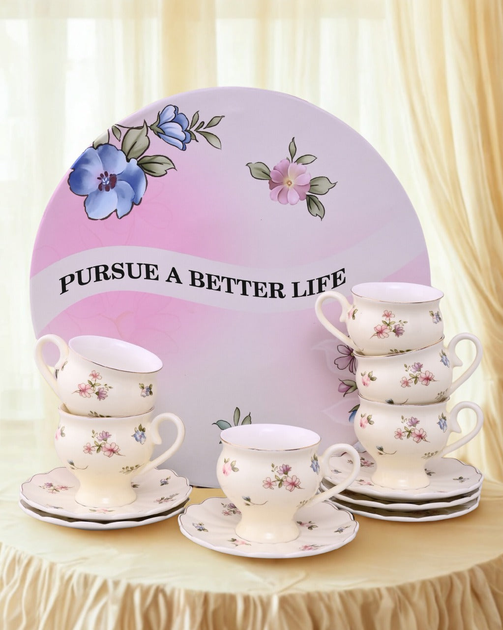 Whispering Meadow Tea Cup With Saucer - Set Of 6