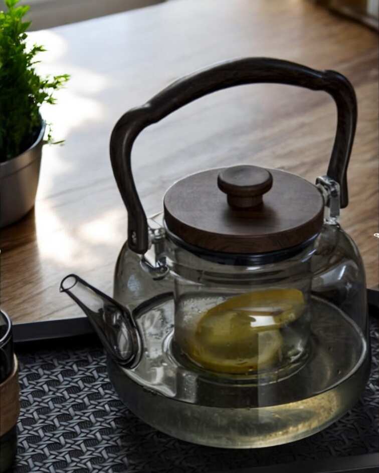 Glass Tea Set With Wooden Accents - 6 Piece Set