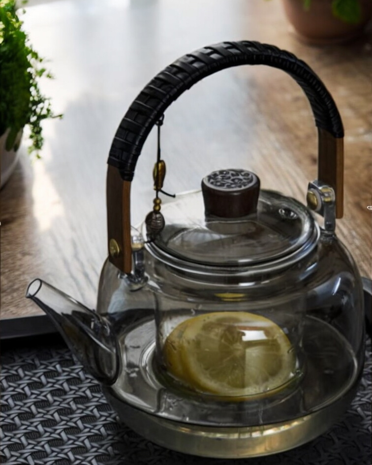 Glass Tea Set With Wooden Accents - 6 Piece Set