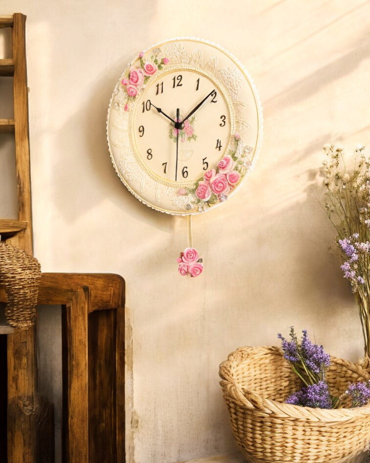 'Country Roses' Vintage Wall Clock