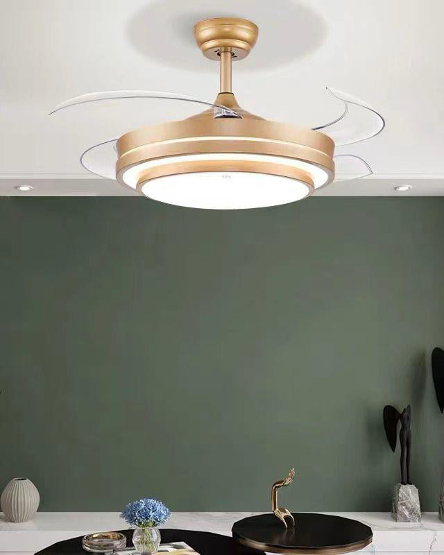 Designer Gold Retractable Ceiling Fan + Chandelier Light (with Remote Control)